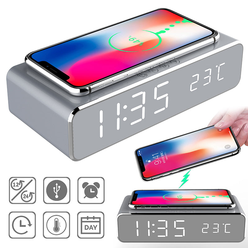 LED Electric Alarm Clock With Wireless Charger - Sash Store