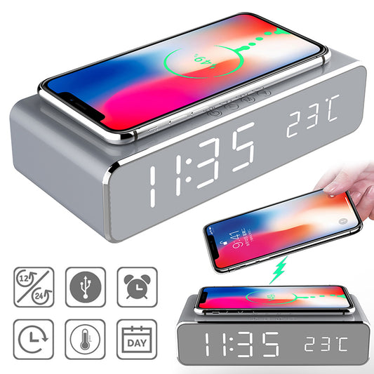 LED Electric Alarm Clock With Wireless Charger - Sash Store